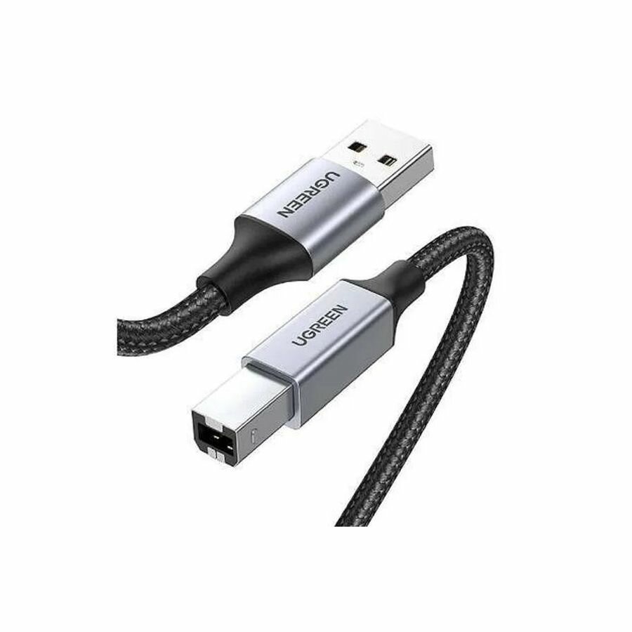 Кабель UGREEN 80803 USB-A Male/USB-B 2.0 для подключения принтера, алюминиевый корпус с оплеткой, 2м, black - фото №1