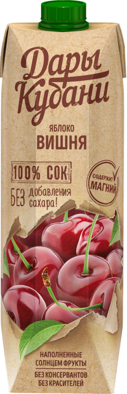 Сок дары кубани Яблочно-вишневый восстановленный осветленный, 0.95л