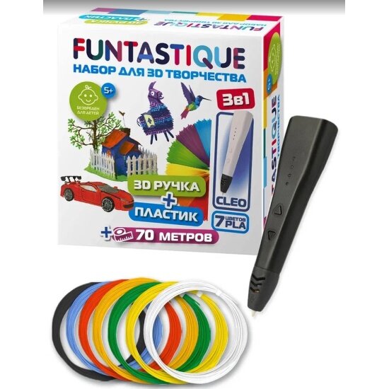 Набор 3D-ручка Funtastique CLEO (Черный)+PLA-пластик 7 цветов