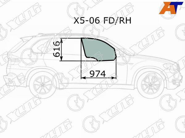 Стекло боковое опускное (Спереди/ Справа/ Цвет зеленый) BMW X5 06-13