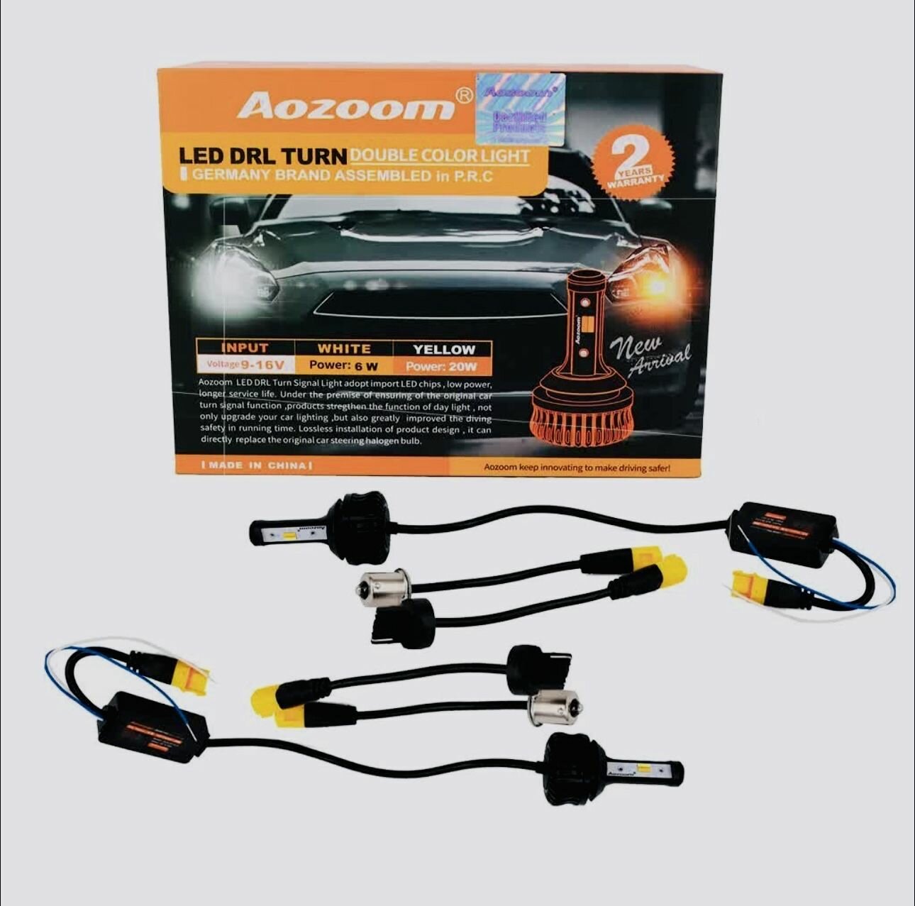 Светодиодные лампы ДХО+поворотники Aozoom LED DRL двойной цоколь W21W/PY21W (7440/1156-150'), комплект 2 лампы