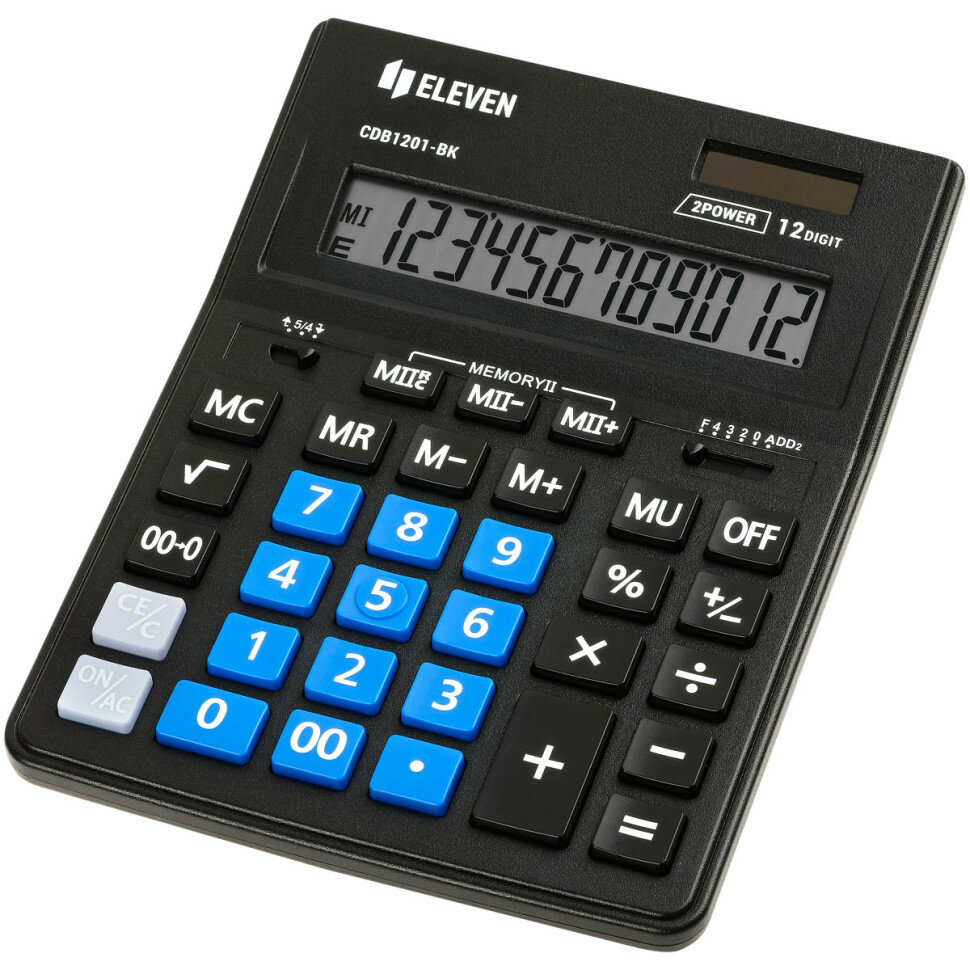 Калькулятор настольный Eleven Business Line CDB1201-BK/BL 12 разрядов двойное питание 155*205*35мм черный/синий