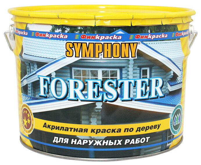 Краска для Деревянных Фасадов Финкраска Symphony Forester 1л Белая, Акрилатная, Шелковисто-Матовая для Наружных Работ / Симфония Форестер.