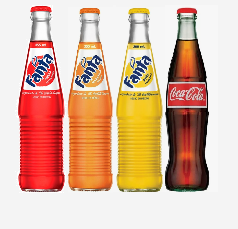 Набор газированных напитков Fanta и Coca Cola, стекло, ( 4 шт. по 0,355 л). Мексика