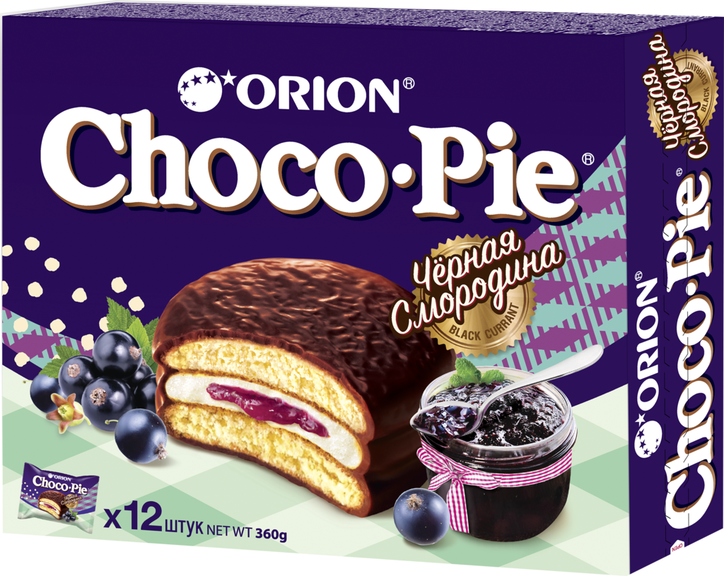 Пирожное ORION Choco Pie черная смородина, 360г