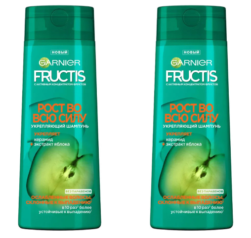 Шампунь для волос Garnier, Fructis, рост во всю силу, с укрепляющим керамидом и активным концентратом фруктов, 400 мл. 2 шт.