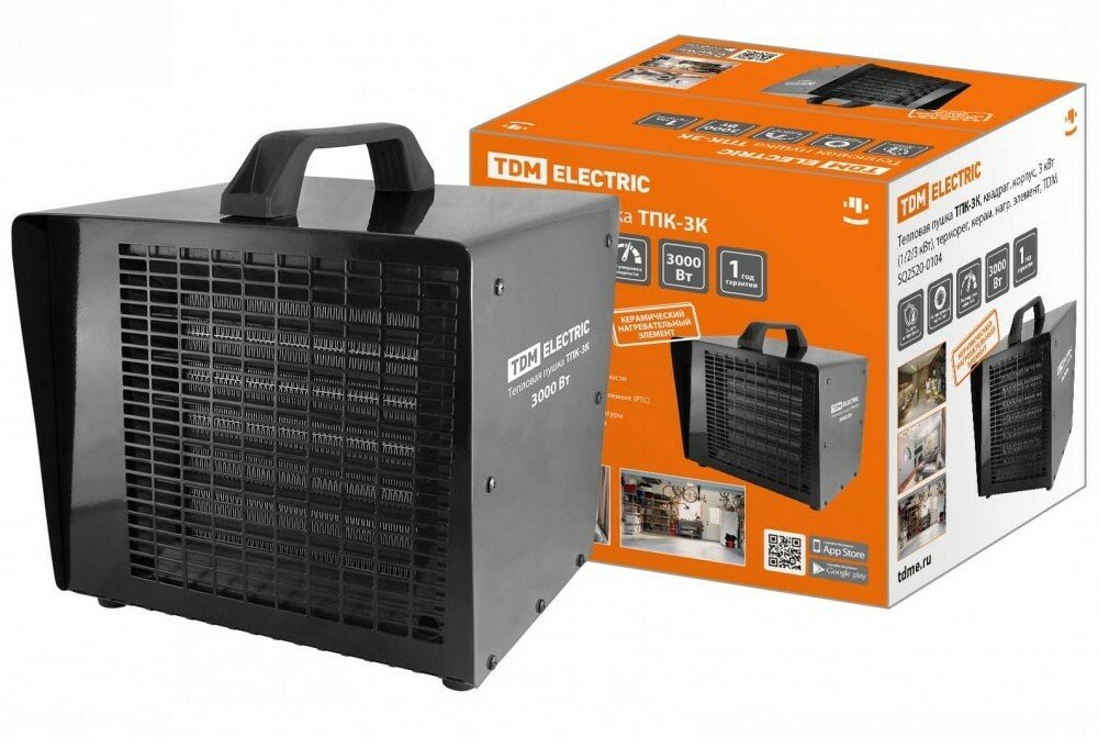 фото TDM Тепловая пушка ТПК-3К, квадрат. корпус, 3 кВт (1/2/3 кВт), терморег, керам. нагр. элемент, SQ2520-0104 (5 шт.)