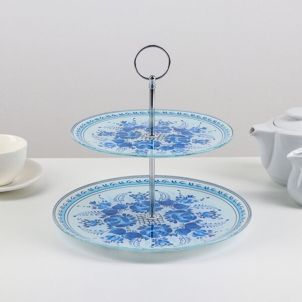 фото Блюдо 2-х ярусное круглое Доляна Синева, 25/20?24 см Доляна 4541025 .