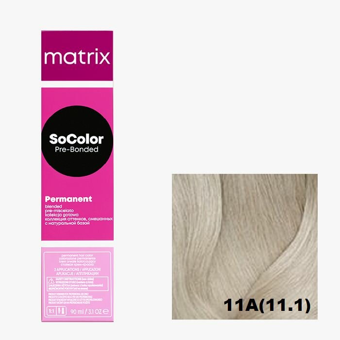 фото Краска для волос Matrix 11A (11.1), SoColor Pre-Bonded, 90 мл., Permanent, с натуральной базой