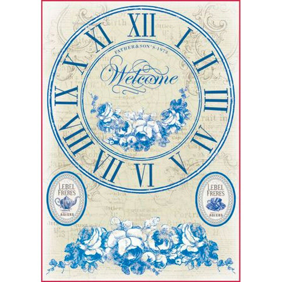 фото Бумага рисовая "Синие часы" #DFSA4068 Stamperia 21 x 29.7 см