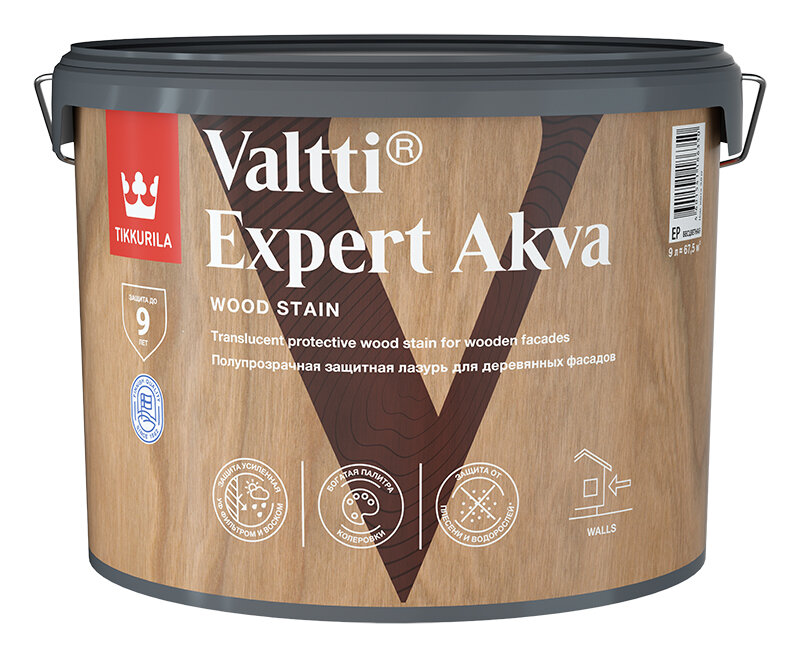 Лазурь антисептическая Tikkurila Valtti Expert Akva Орегон 9 л полуматовая