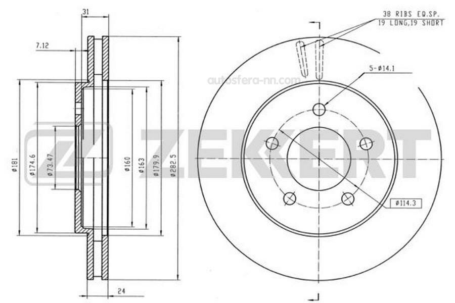 ZEKKERT BS5503 Диск торм. перед. Dodge Caravan III 95- Chrysler Voyager III 95-