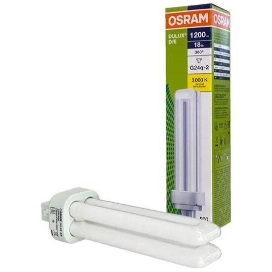 Лампа люминесцентная Ledvance-osram DULUX D/E 18W/31-830 G24q-2 (тёплый белый 3000К) - лампа OSRAM