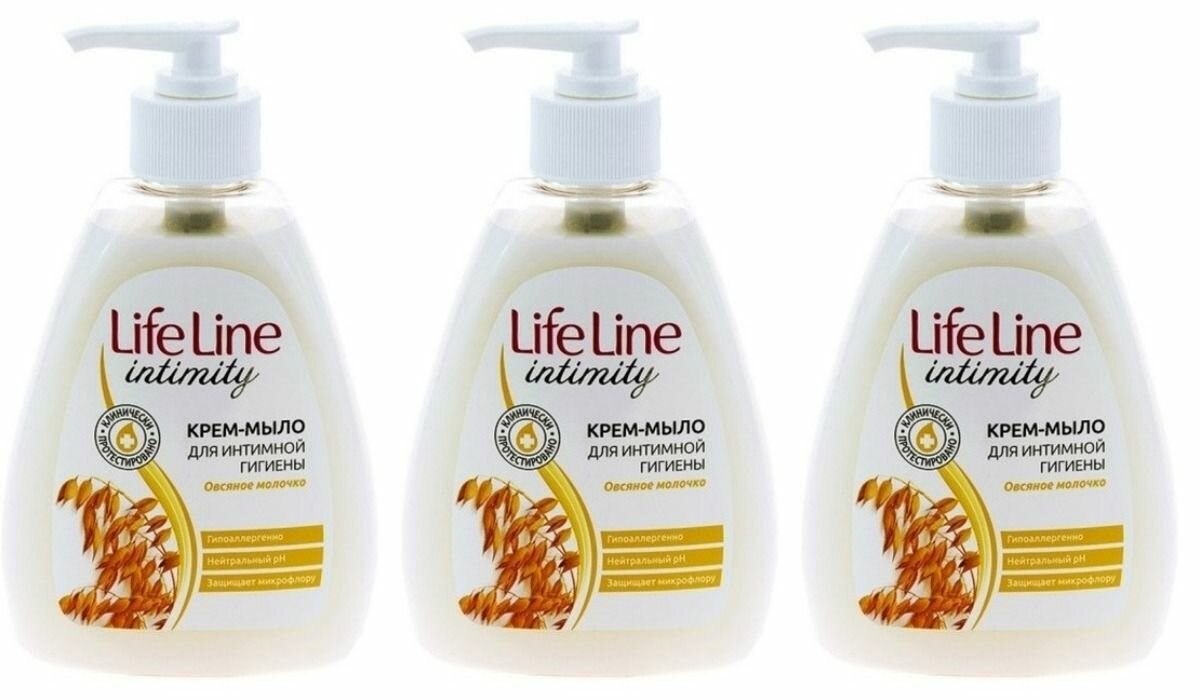 Life Line Крем-мыло жидкое для интимной гигиены Овсяное молочко 280 г, 3 шт