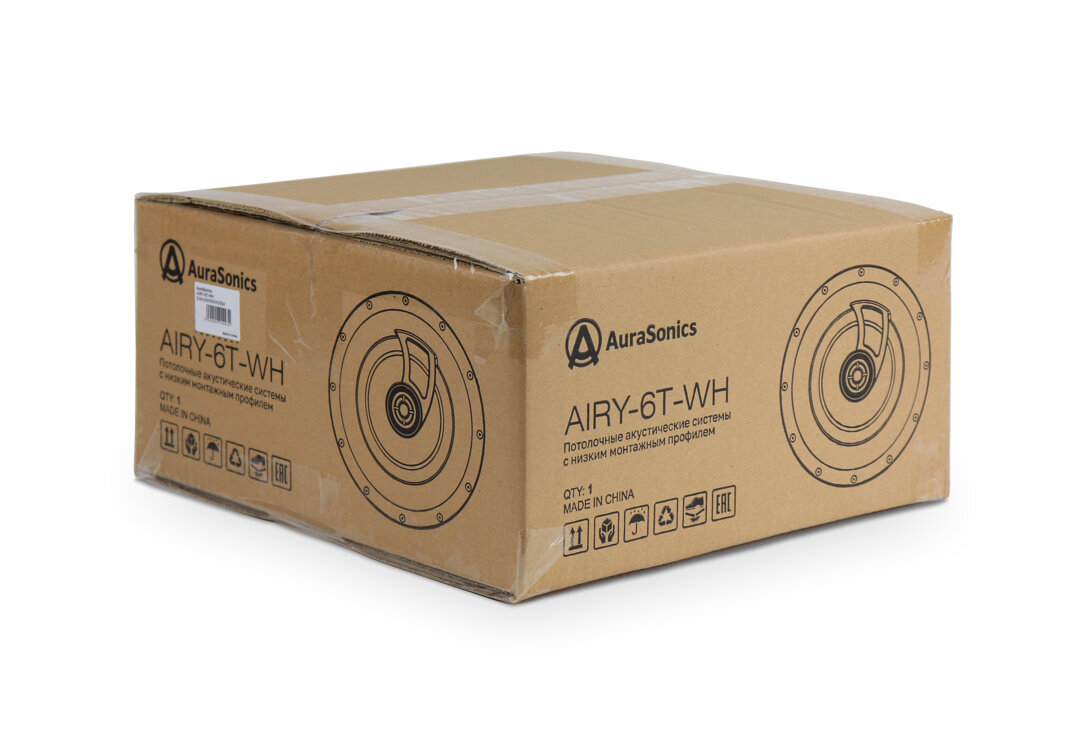 AuraSonics AIRY-6T-WH потолочная акустическая система 6", низкопрофильная 104мм, ВЧ 1" шёлк, 40Вт-8Ом, 100В-5/10/20/40Вт, 65-20KHz, монтажное отверсти