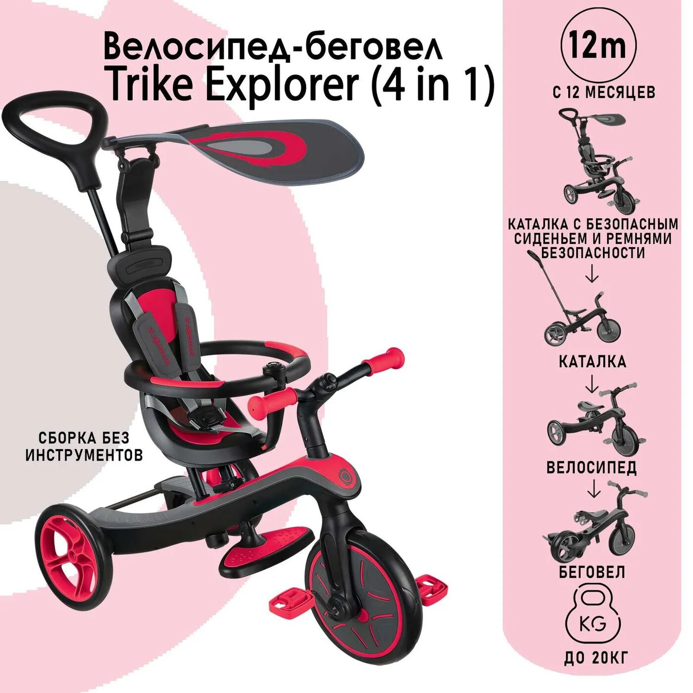 Трехколесный велосипед-беговел Globber Trike explorer 4 in 1