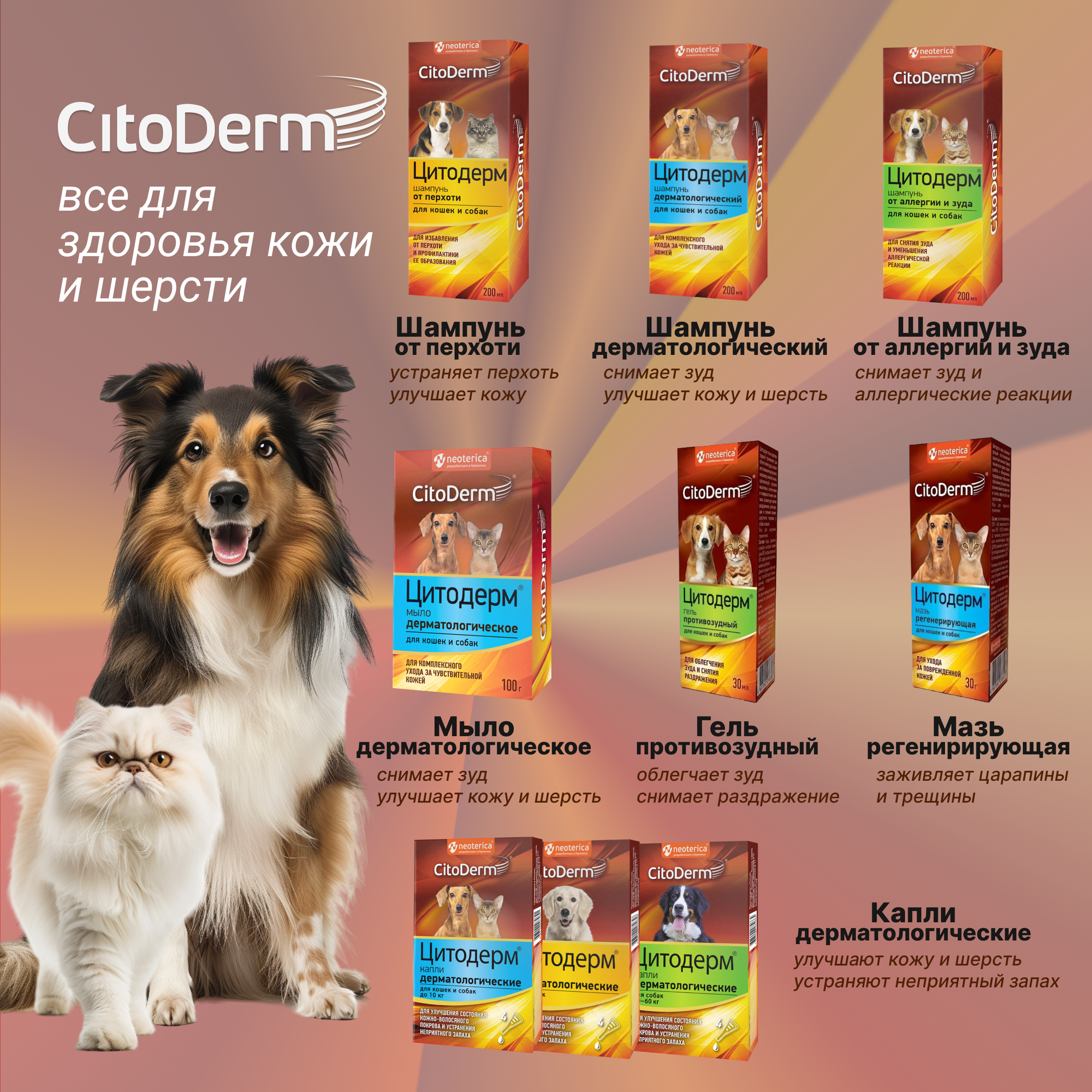 Шампунь CitoDerm от аллергии и зуда, для собак и кошек, 200 мл