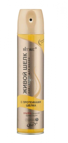 фото Вiтэкс Живой Шелк Лак-блеск для волос "с протеинами шелка" ультрасильной фиксации 300 мл.