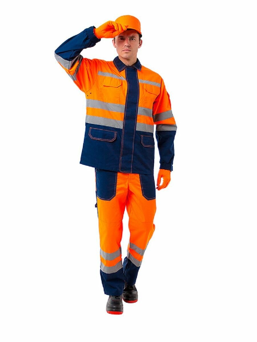 Костюм ампаро Маяк мужской сигнальный куртка и полукомбинезон цвет оранжевый/синий размер 56-58 рост 158-164 Кос207
