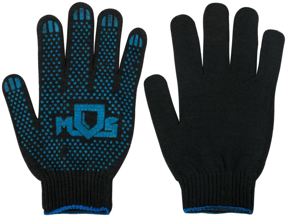 фото MOS Перчатки вязаные черные х/б с ПВХ, 4 нити, 10 класс вязки ( 12495 )