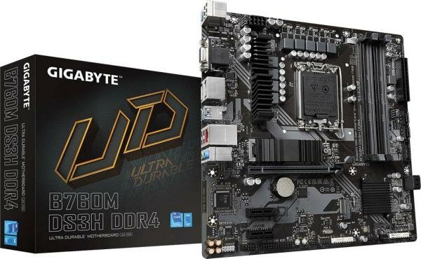 Материнская плата GigaByte B760M DS3H DDR4 Socket 1700 B760 4xDDR4 1xPCI-E 16x 2xPCI-E 1x 4xSATA III mATX Retail (Уценка, б/у)