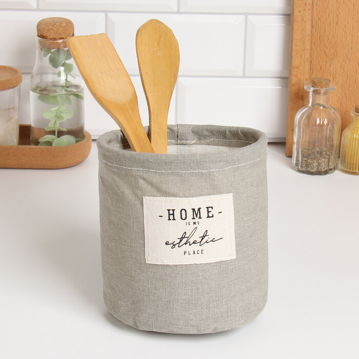 фото Текстил. корзинка Этель "HOME", цвет серый, 14х13 см, 50%хл, 50%п/э