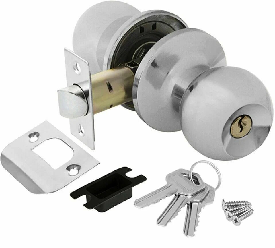 BUSSARE Ручка дверная межкомнатная с защелкой, фиксатором и ключом KNOB 67-00 матовый хром
