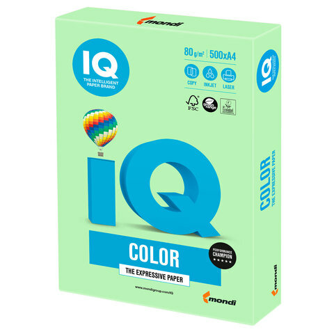 Бумага IQ "Color pale" А4 80г/м2 500л. (зеленый) Арт: MG28