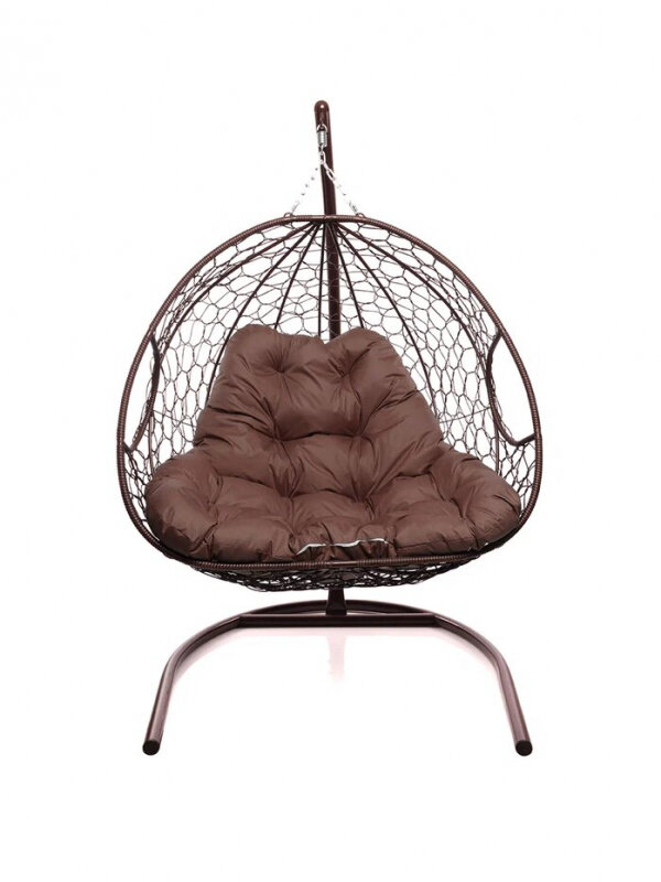 Подвесное кресло для Двоих с ротангом коричневое коричневая подушка .