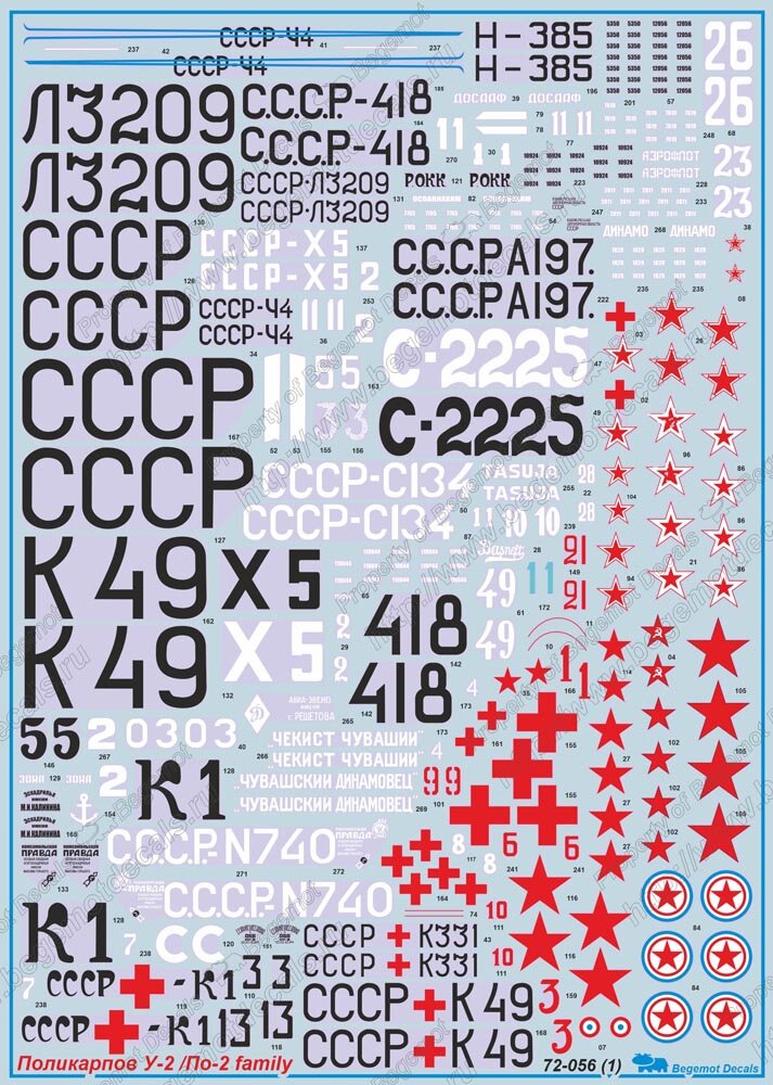 72-056 Декаль Поликарпов По-2 1.72