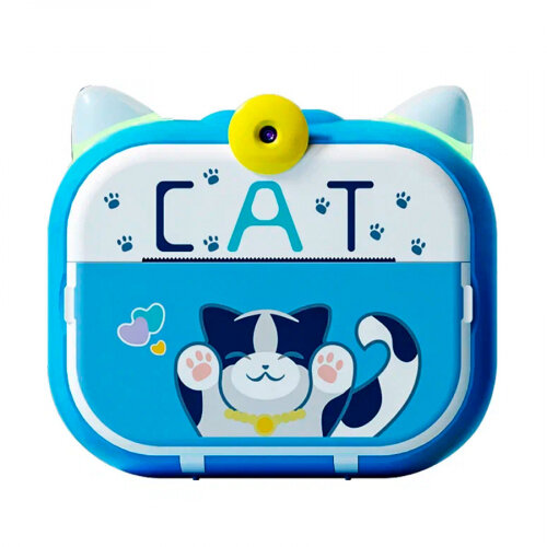 Детская камера Kid Joy P13 Blue c печатью фотографий c картинкой кота Cat Print Cam 24' HD синяя