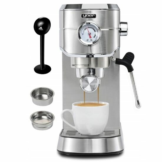 Кофемашина рожковая Yoer Lungo 1450 Вт, серебристый - фотография № 1