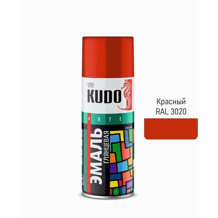 Аэрозольная краска эмаль KUDO универсальная красная RAL 3020 520 мл
