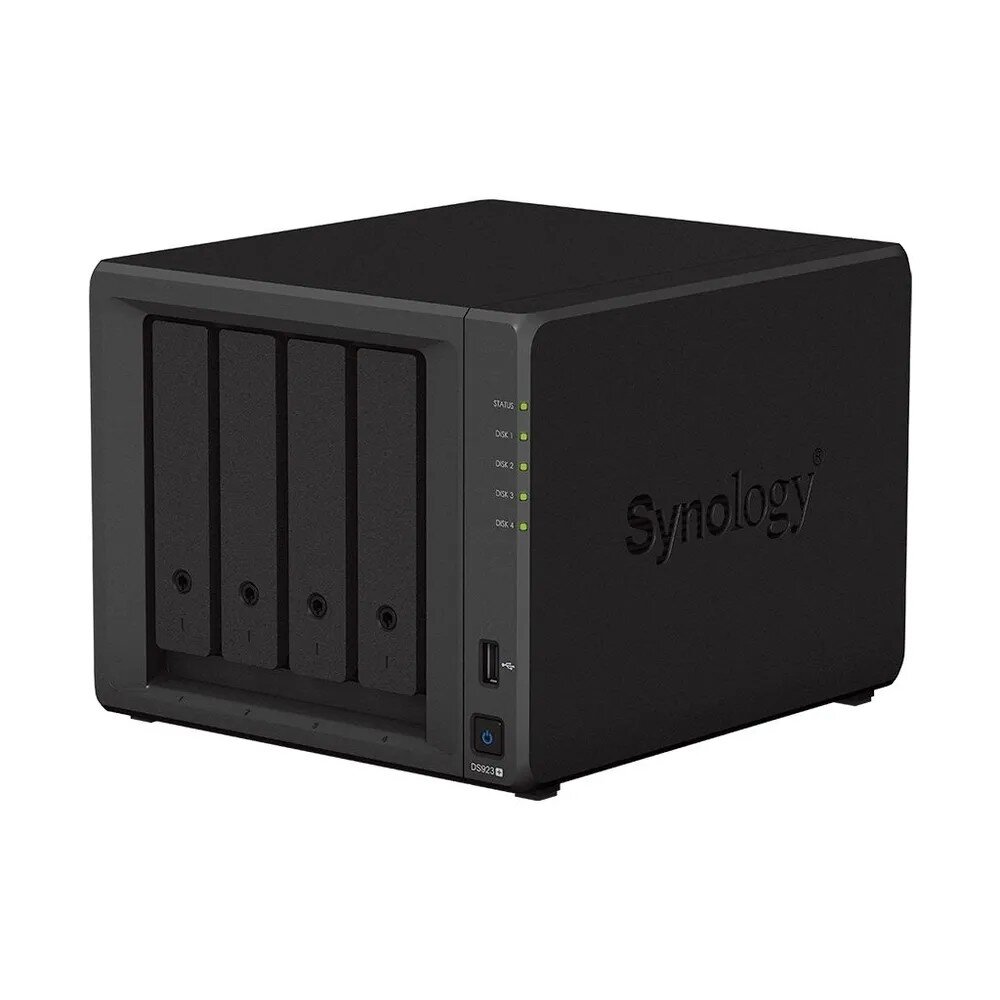 Synology Дисковый массив Synology DS923+ Сетевое хранилище C2GhzCPU/4Gb(upto8)/RAID0,1,10,5,6/up to 4hot plug HDDs SATA(3,5' or 2,5')(up to 9 with DX517)/2xUSB3.0/2GigEth/iSCSI/2xIPcam(up to 40)/1xPS/3YW