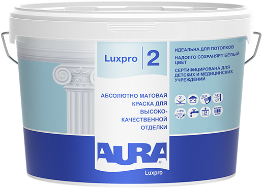 Краска для Стен и Потолков Aura Luxpro 2 0.9л Латексная, Абсолютно Матовая для Высококачественной Отделки / Аура.