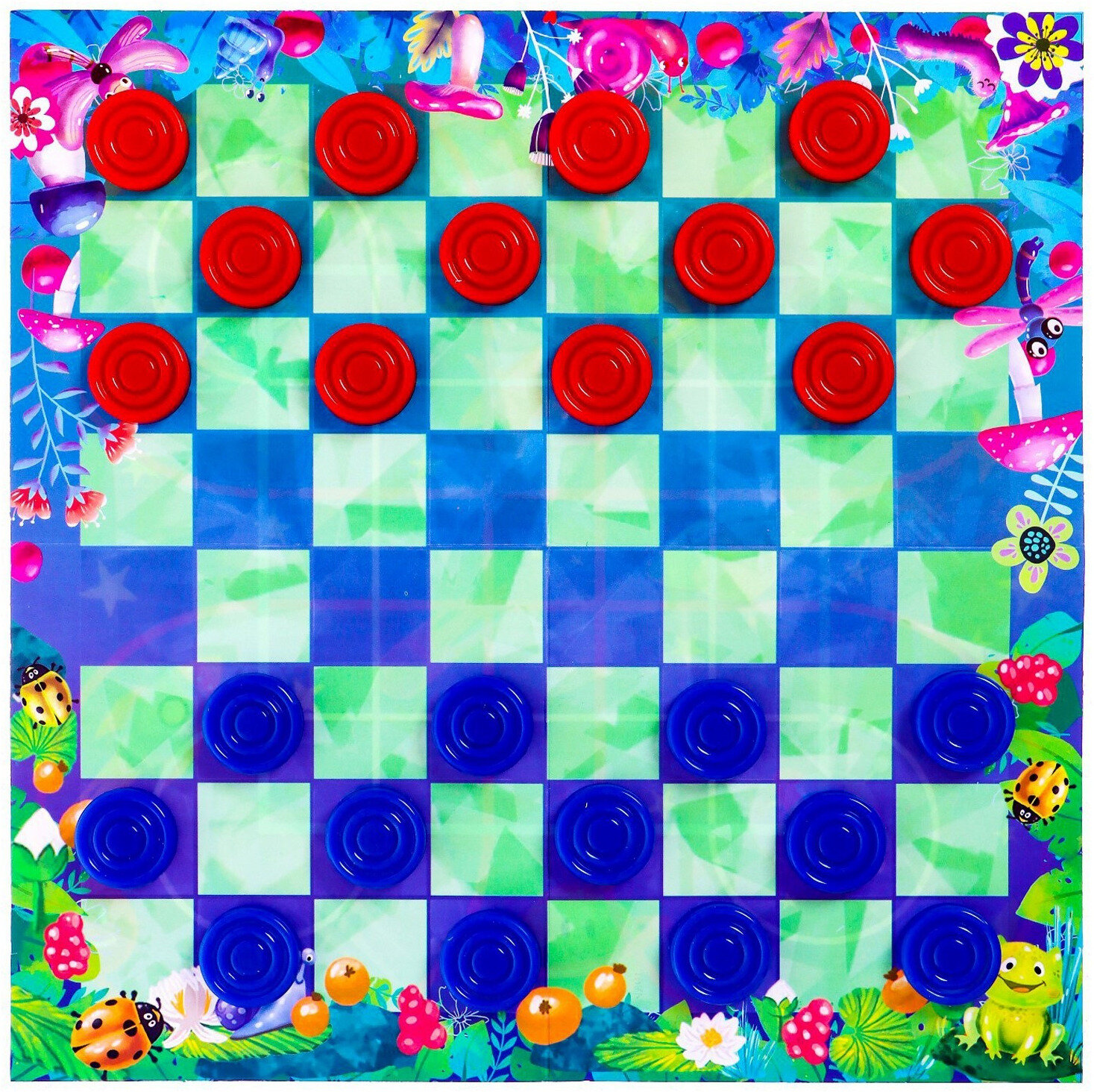 Настольная игра стратегическая 2 в 1 "Шашки" детские + "Суракарта", двустороннее поле и цветные шашки, набор игр