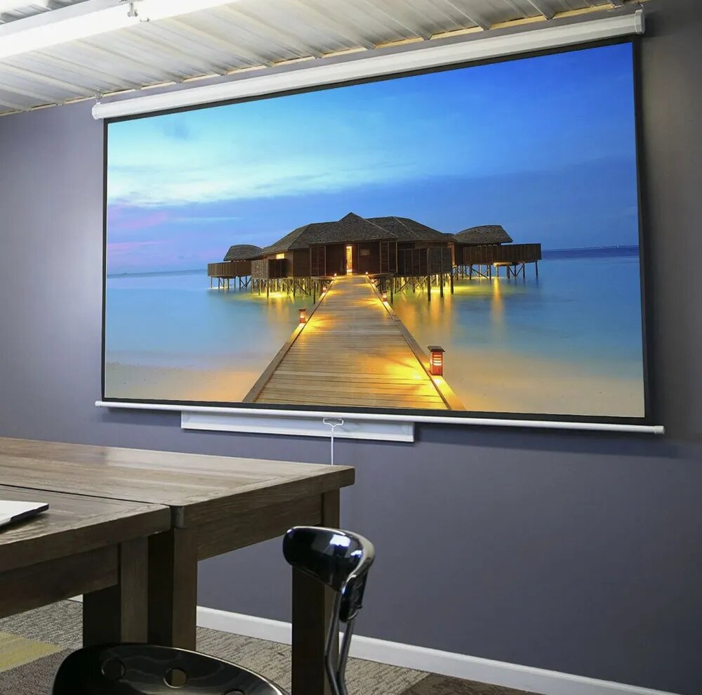 Экран для проектора рулонный 120 дюймов 4:3 размер 120х90 см с пультом настенно-потолочный с электроприводом