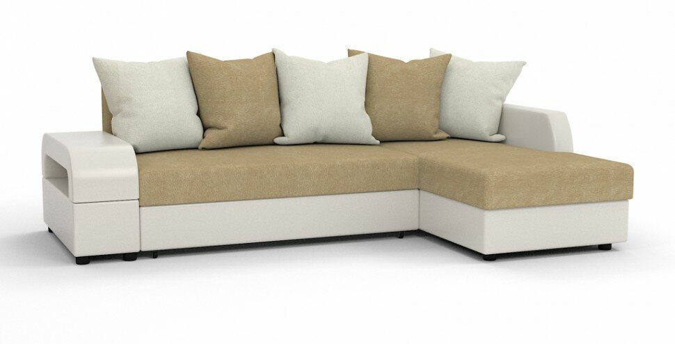 фото Угловой диван Аристократ Люкс рогожка бежевый + экокожа белый (пружинный блок "боннель")