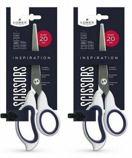 фото LOREX Ножницы Comfort-Grip Inspiration 200 мм, бело-синий, эргономичные ручки, пластиковые с резиновыми вставками, 2 шт