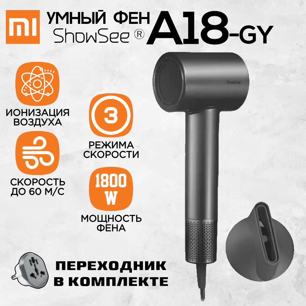 Высокоскоростной фен для волос ShowSee High-speed Hair Dryer A18-GY 1800 W, серый