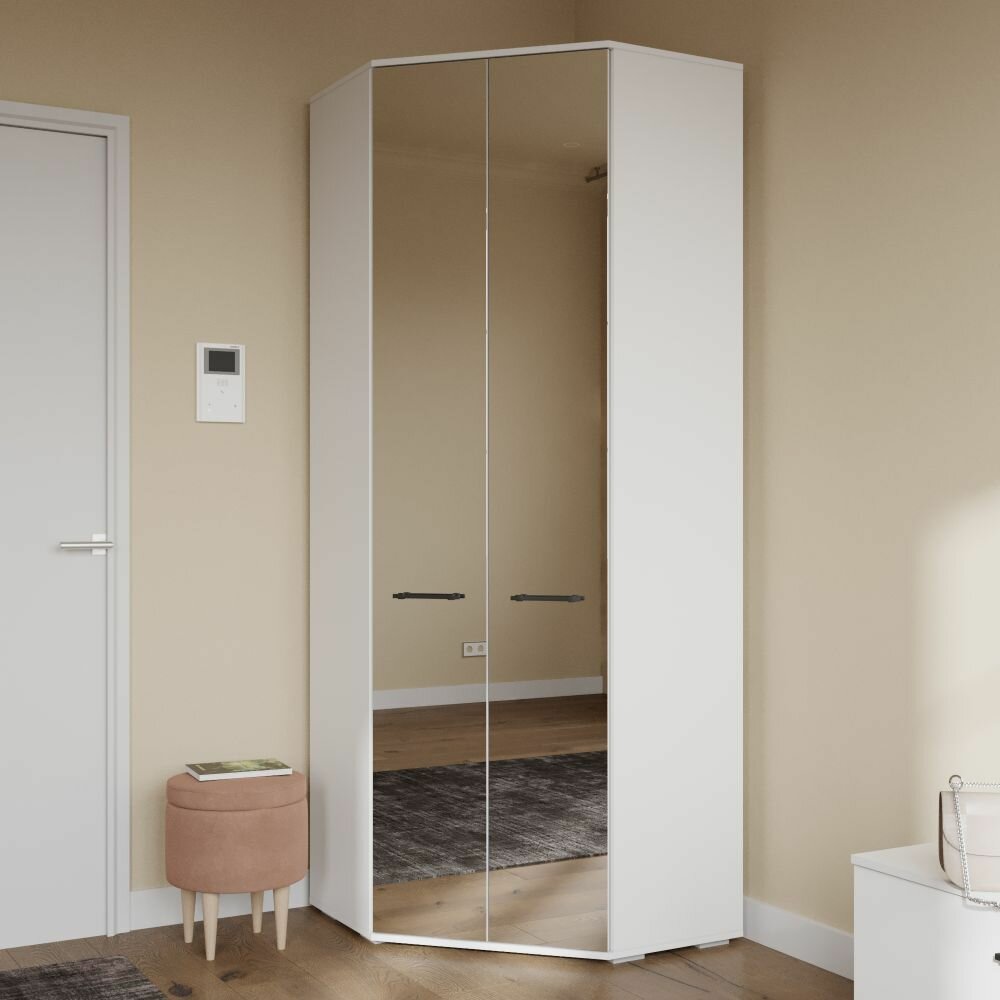 Угловой шкаф для одежды с зеркалом шкаф для прихожей Принцесса Мелания Белый 2200х402х825 мм