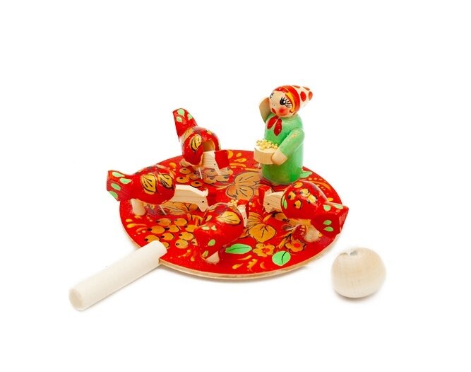 Игрушка-стучалка Нескучные игры Богородская игрушка "Девочка кормит курочек" деревянная (00002)