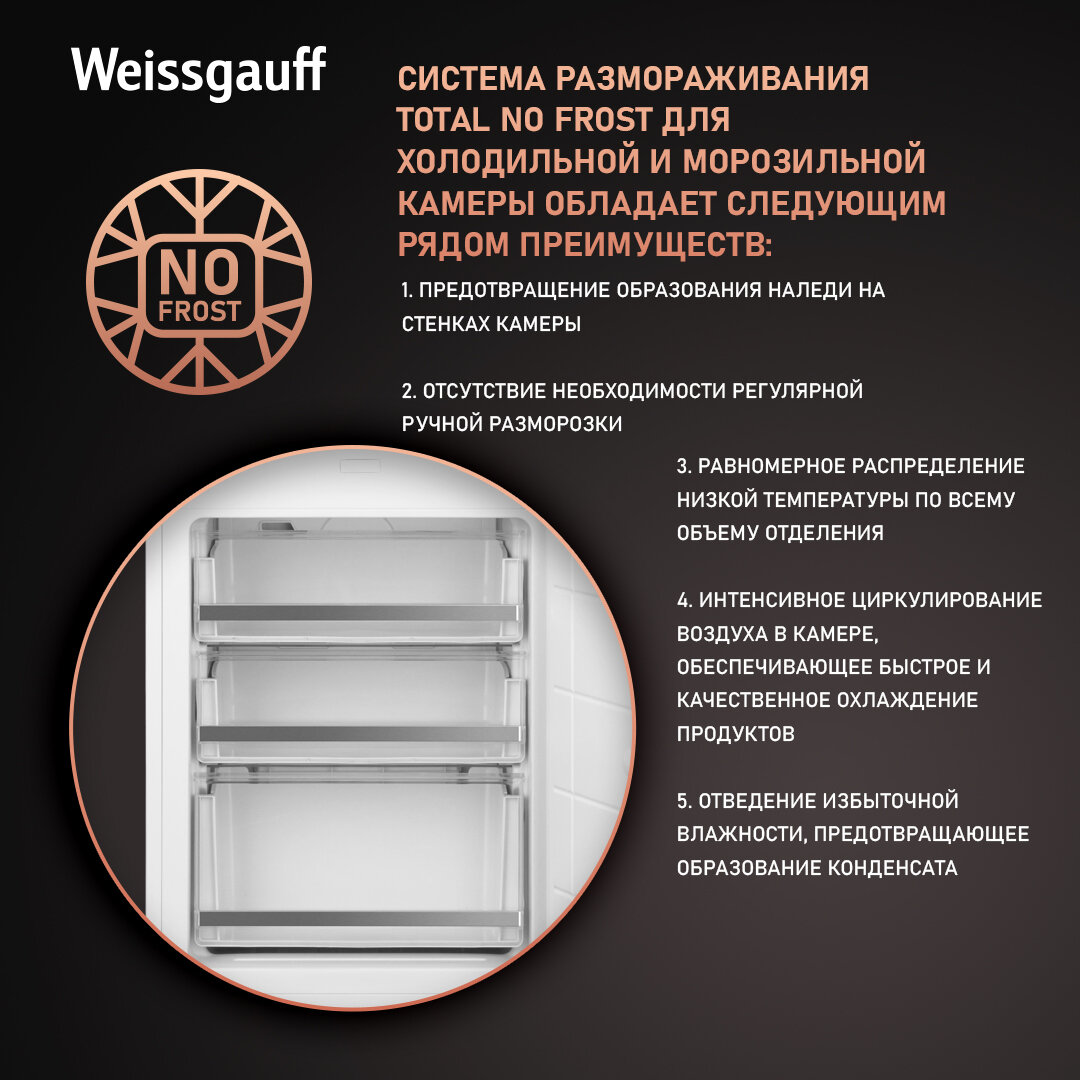 Встраиваемый холодильник Weissgauff Wrki 195 Total NoFrost - фото №2