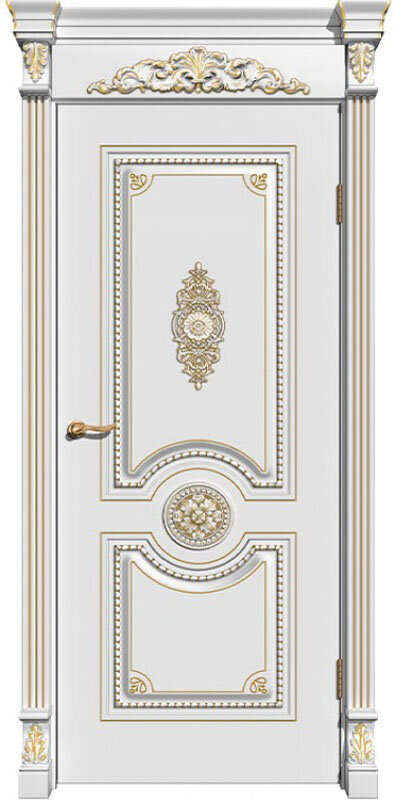 Дверь межкомнатная классическая Олимп ПГ Эмаль RAL 9010 патина янтарь 2000*900 (полотно)
