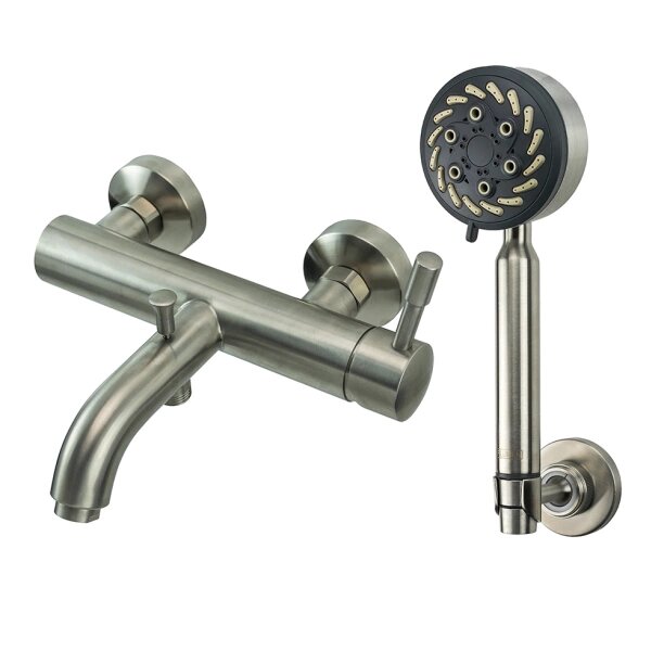 фото Смеситель для ванны FLUMEN с набором для душа нержавеющая сталь