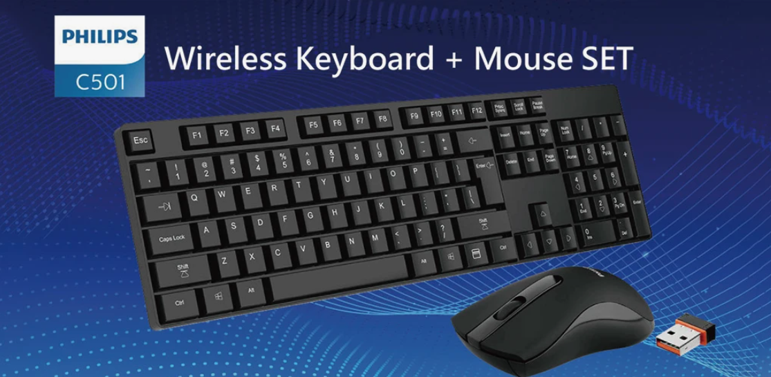 PHILIPS C501 Беспроводная клавиатура и мышка. Wireless Keyboard and Mouse Combo Black.