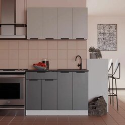 Прямой кухонный гарнитур Фаворит 1.2 м, Серый камень/Антрацит