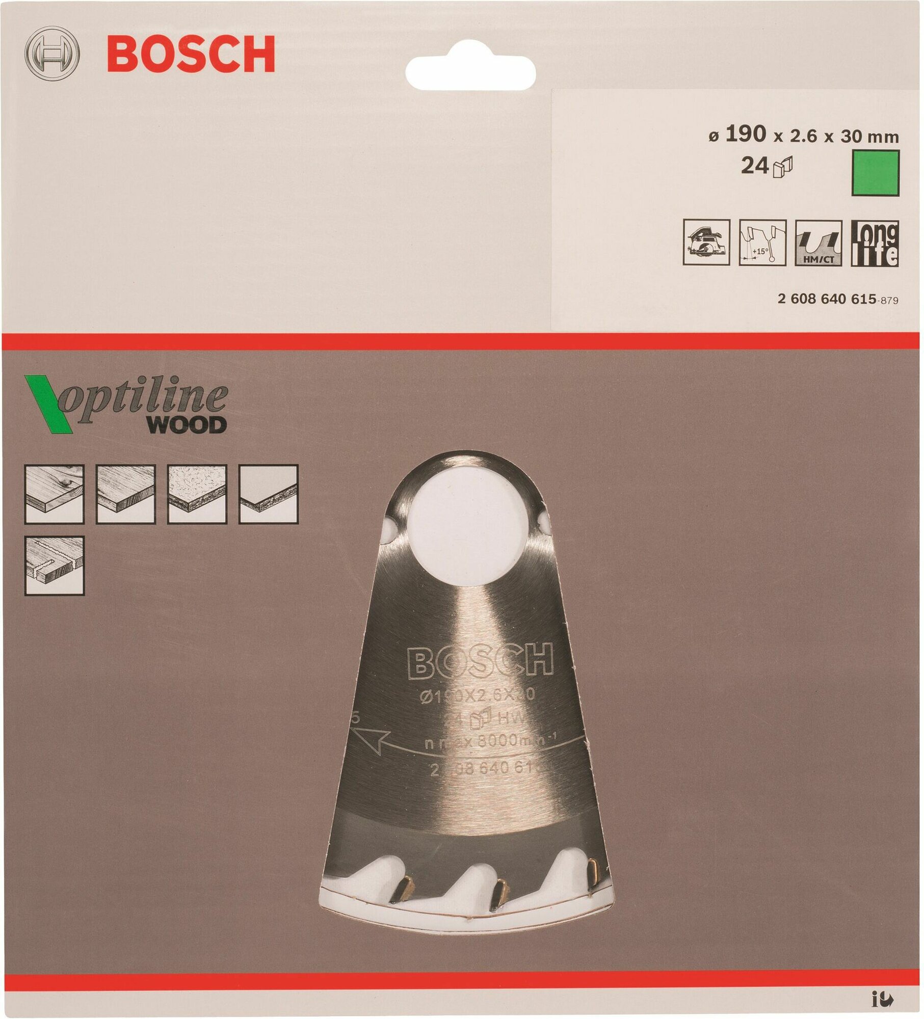 Пильный диск BOSCH Optiline Wood 2608640615 190х30 мм