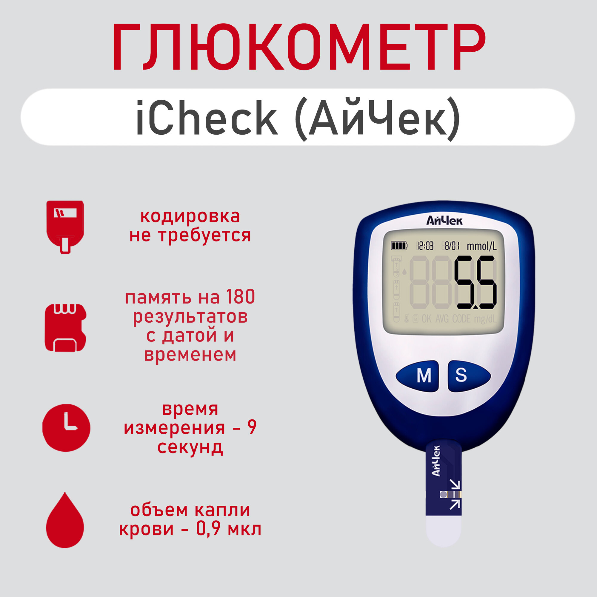 Глюкометр iCheck АйЧек + тест-полоски iCheck №50