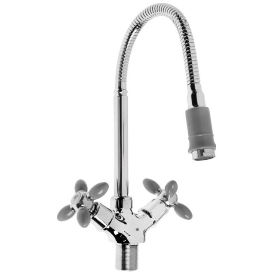 фото Zein Смеситель для кухни ZC2031, гибкий излив, кран-букса латунь 1/2", серый/хром 7610320